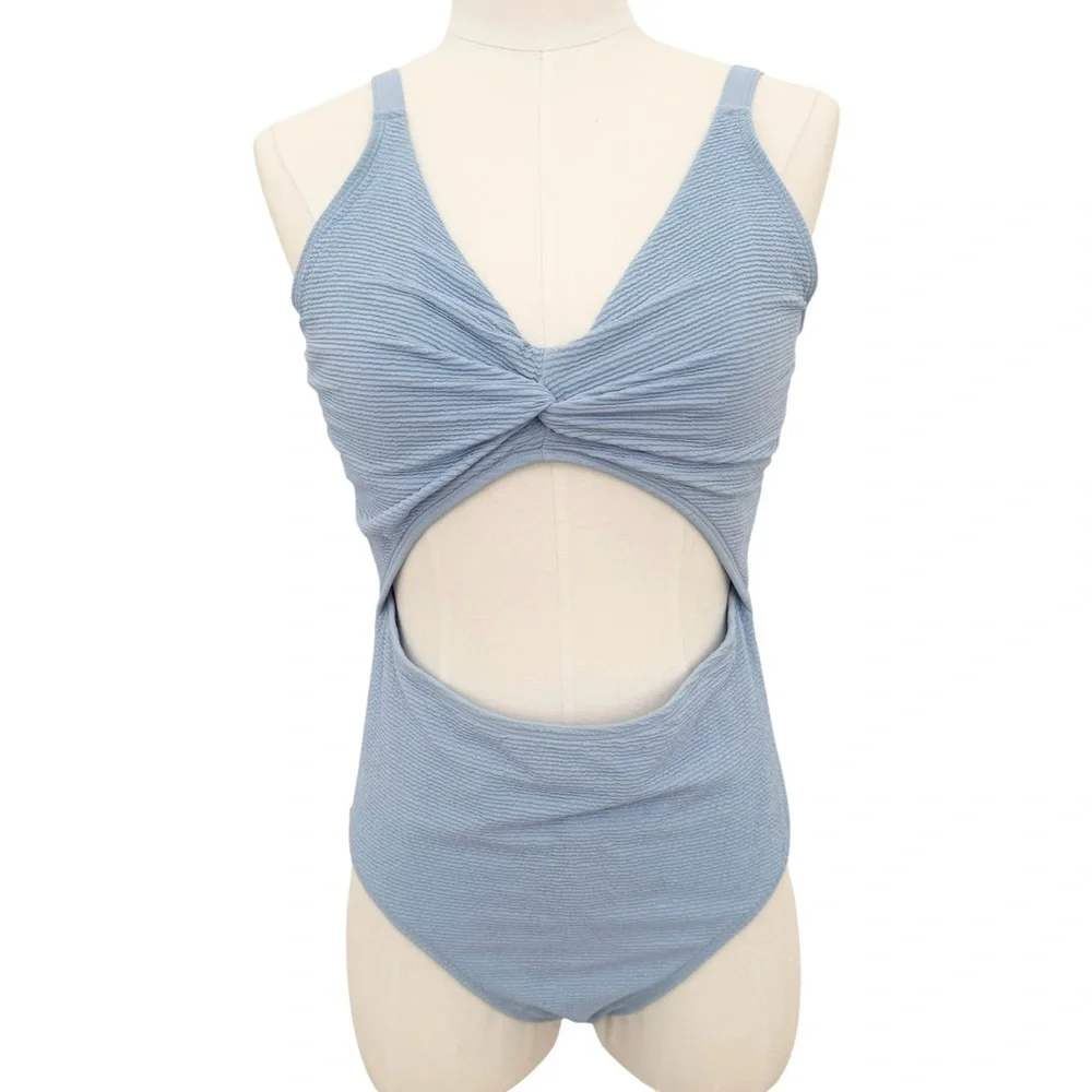 ASOS Ivory Rose Fuller Bust Scrunch Cut Out Swimsuit in Blue Size 34DD NWT